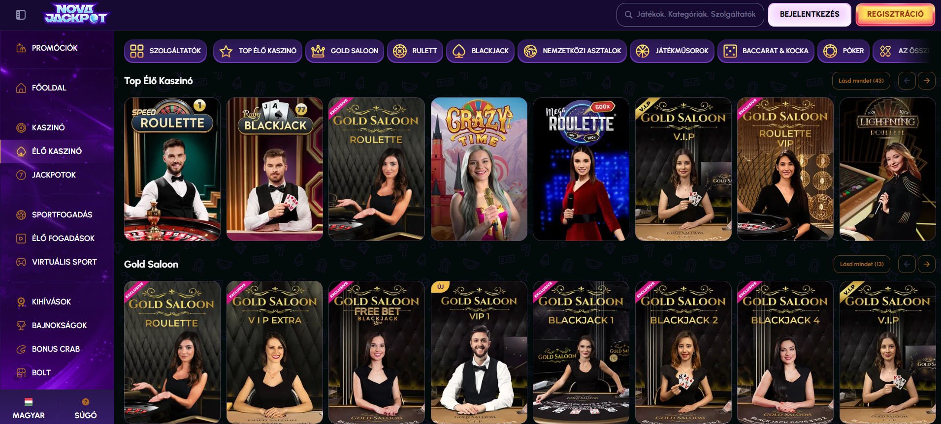 NovaJackpot Casino Élő Kaszinó