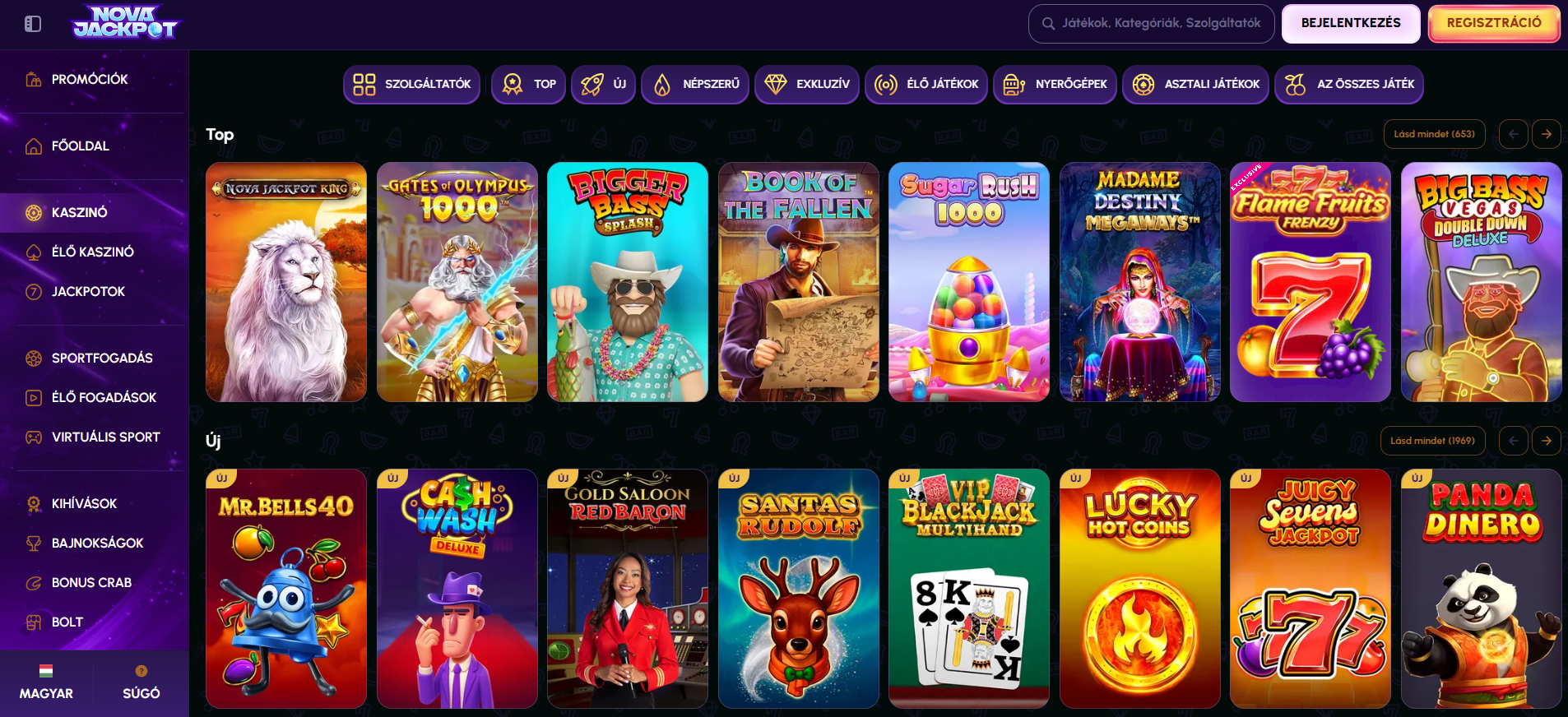 NovaJackpot Casino Játékok