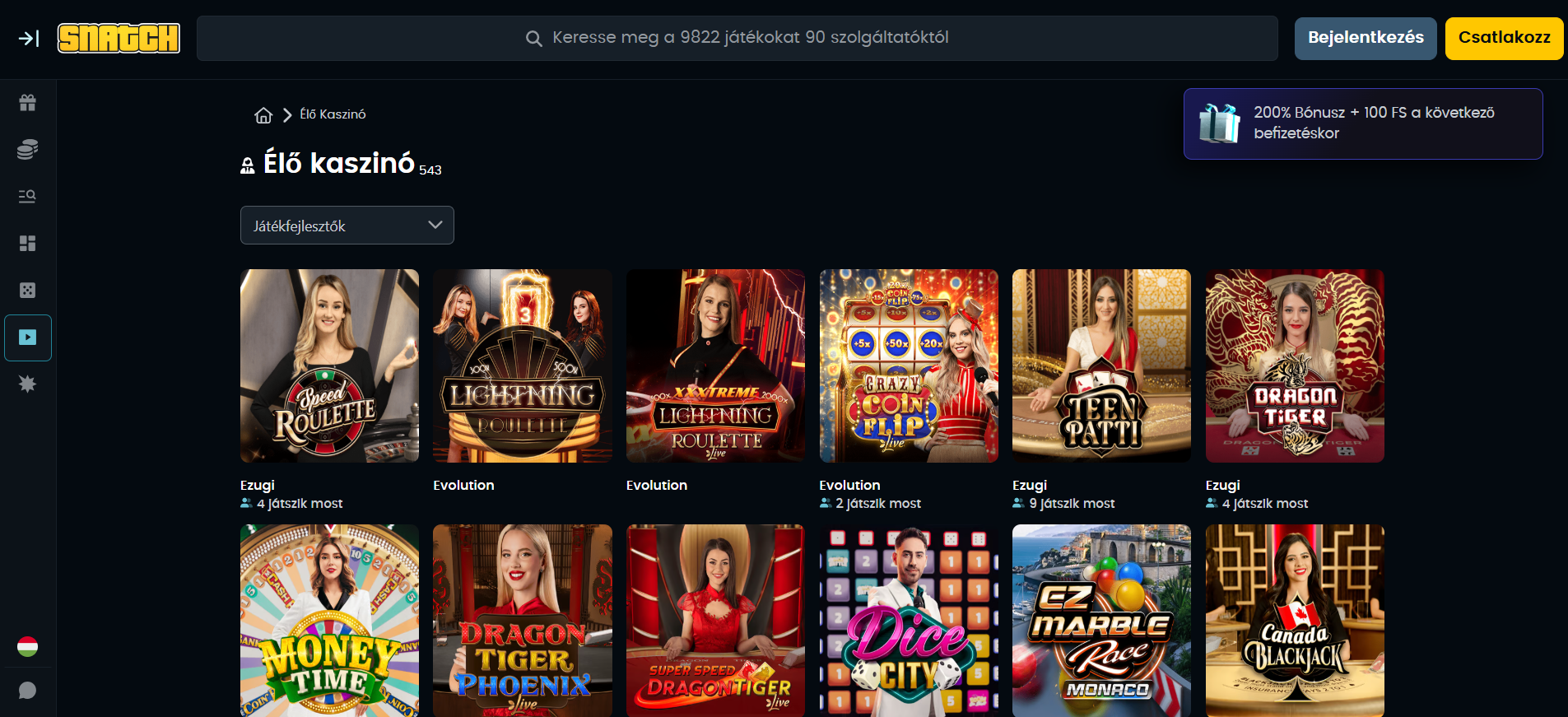 Snatch Casino Élő Kaszinó