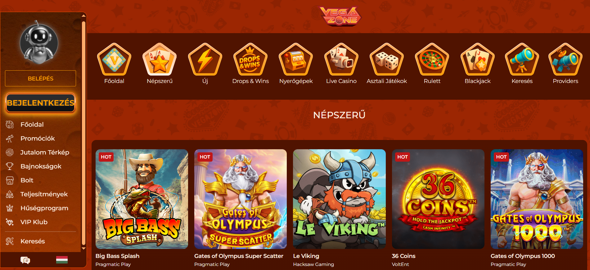 VegaZone Casino Játékok