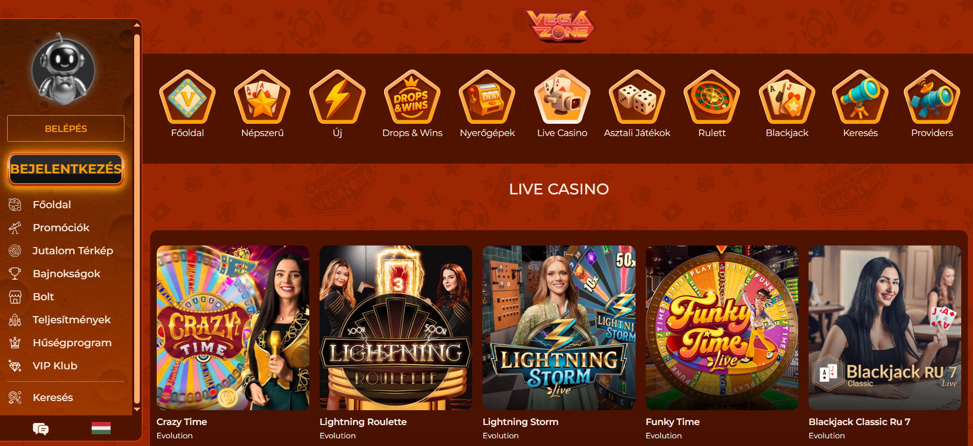 VegaZone Casino Élő Kaszinó